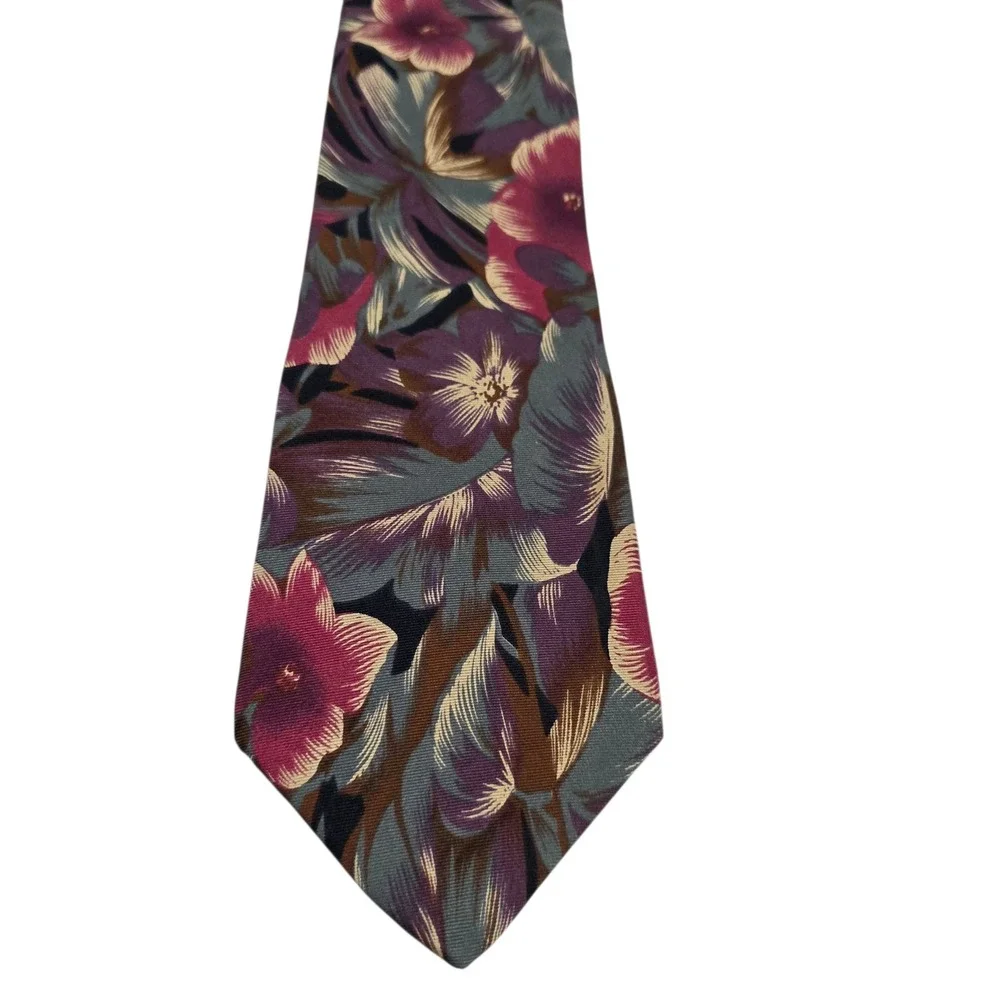 Hill & Archer Mens Necktie‎ Multicolor Floral 100% Silk Designer Short Hawaiian